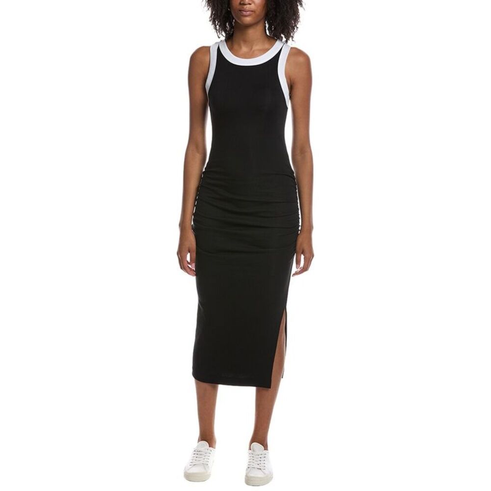 Michael Stars Womens Wren Ringer Ruched Midi Dress, Black